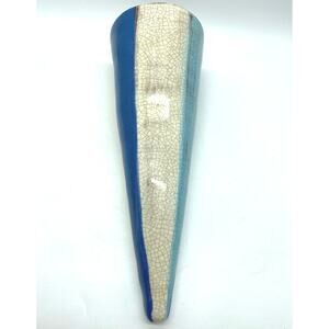 Anthropologie‎ Terracotta Wall Vase Blues and white stripes. Crackle Portugal